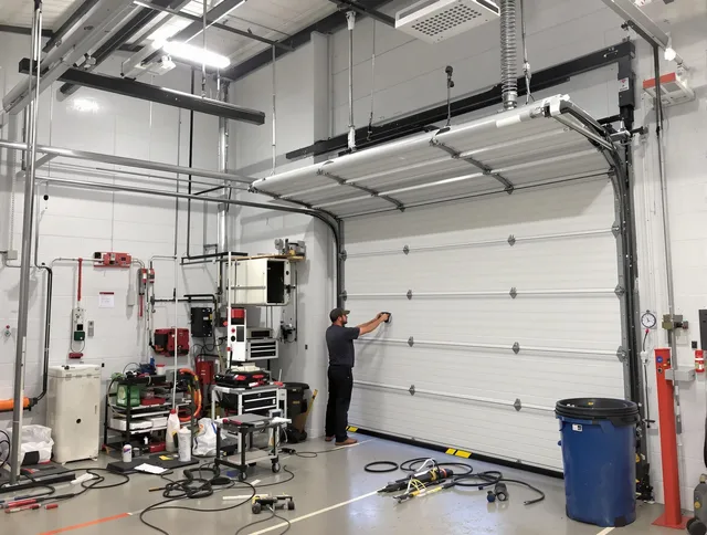 East Los Angeles Garage Door Repair certified technician performing commercial door repair at a East Los Angeles business facility