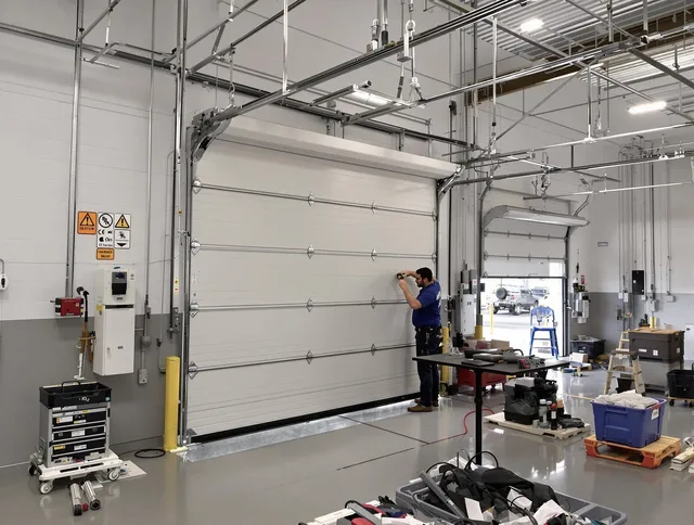 Commercial garage door repair being performed by East Los Angeles Garage Door Repair expert in East Los Angeles