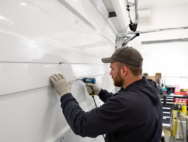 East Los Angeles Garage Door Repair technician demonstrating precision dent removal techniques on a East Los Angeles garage door