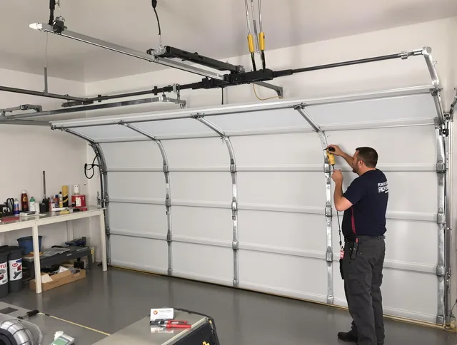 East Los Angeles Garage Door Repair certified technician performing overhead door system repair in East Los Angeles